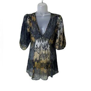 Y2K Silk Sheer Babydoll Top XS Festival Dark Romantic Fairy Grunge Chiffon Goth